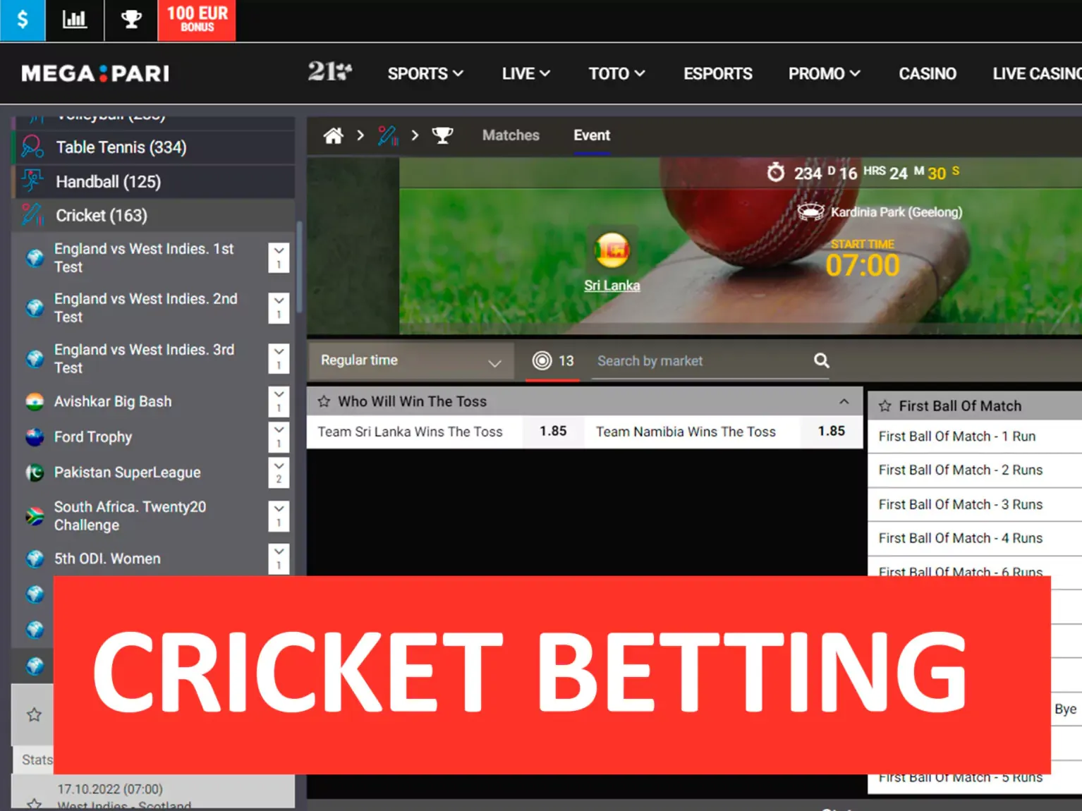 MegaPari cricket betting.