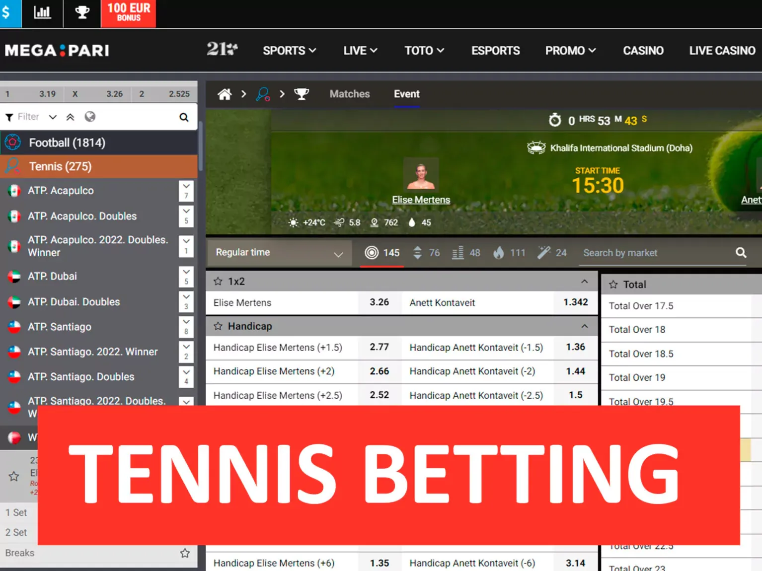 MegaPari tennis betting.